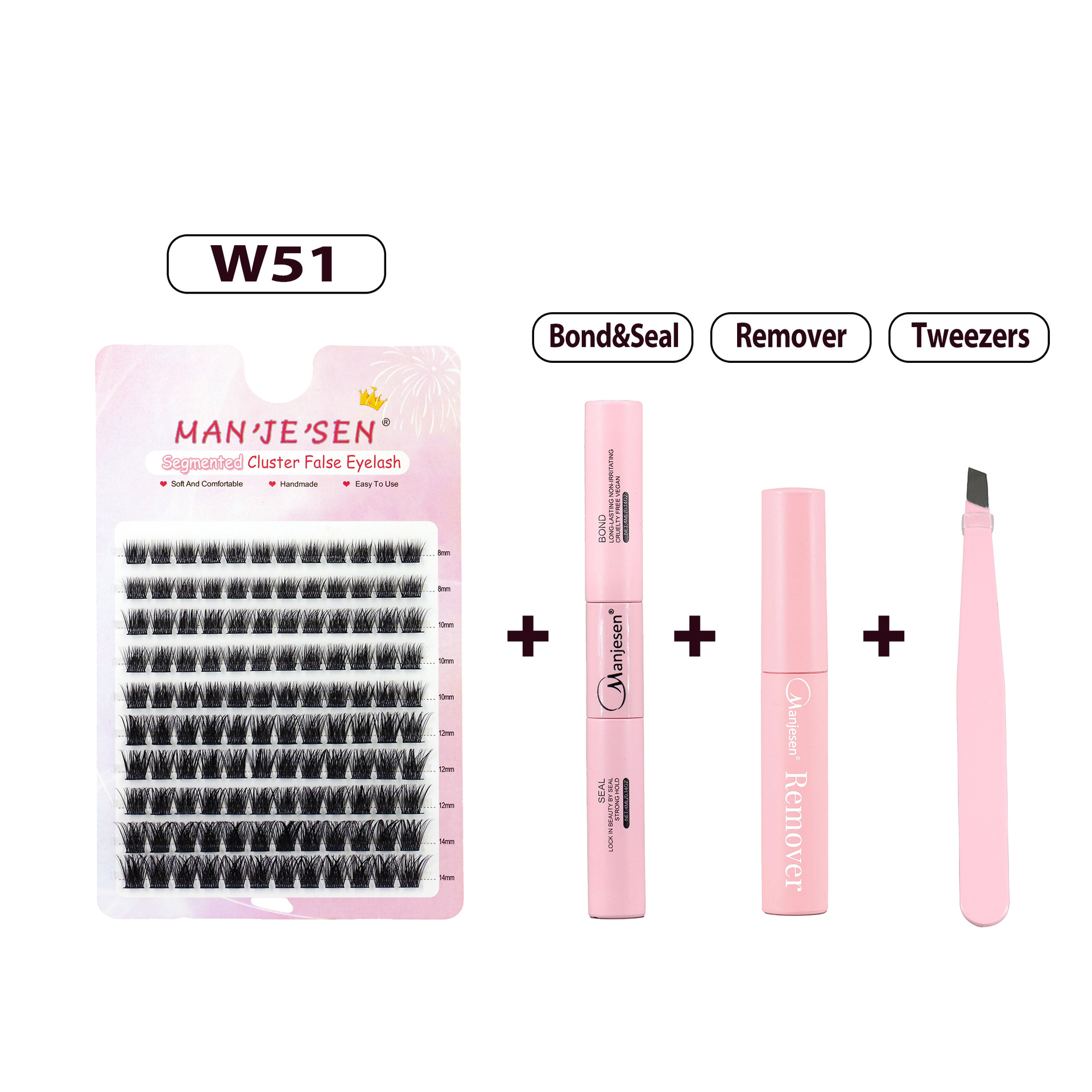 W51 + (pegamento de doble cabeza + removedor + pinzas rosadas)