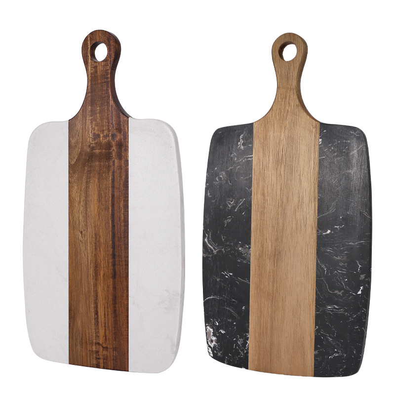 Empalme de mármol, tipo de raqueta de madera de acacia, tabla de cortar para el hogar, tabla de cortar, cocina occidental creativa, fabricante de placa plana, lugar transfronterizo