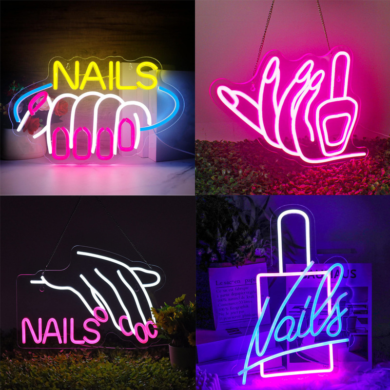 Amazon Pink Girl Finger Letter Shape Light Nail Salon Nails Neon Light
