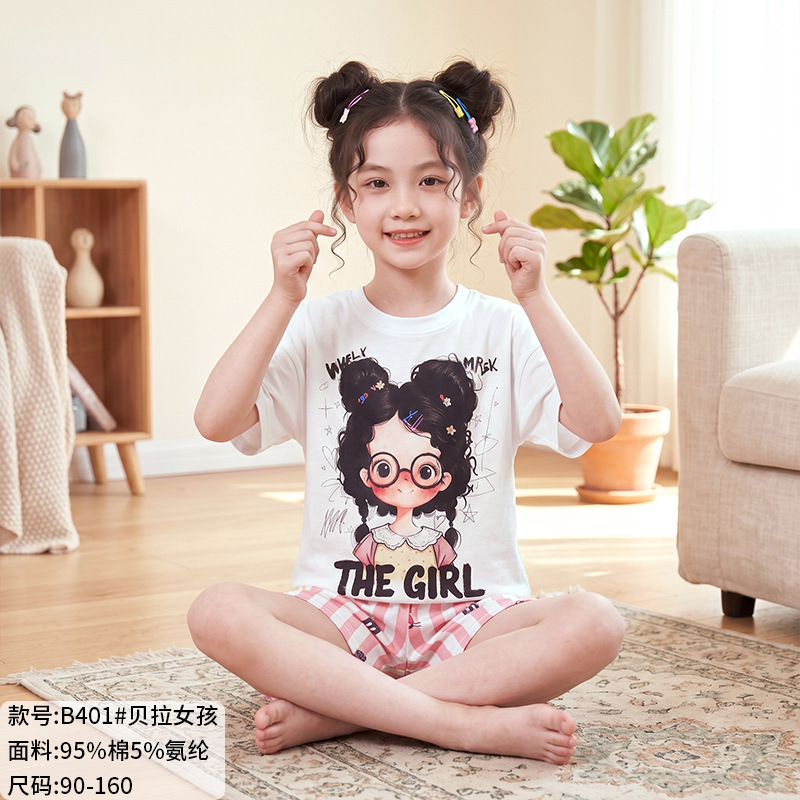 Summer Children's Pajamas, Pure Cotton Short-Sleeved Set, Thin and Cool, Cute Cartoon Design, Can Be Worn Outside, Home Clothes for Boys and Girls Summer Children's Pajamas, Pure Cotton Short-Sleeved Set, Thin and Cool, Cute Cartoon Design, Can Be Worn Outside, Home Clothes for Boys and Girls