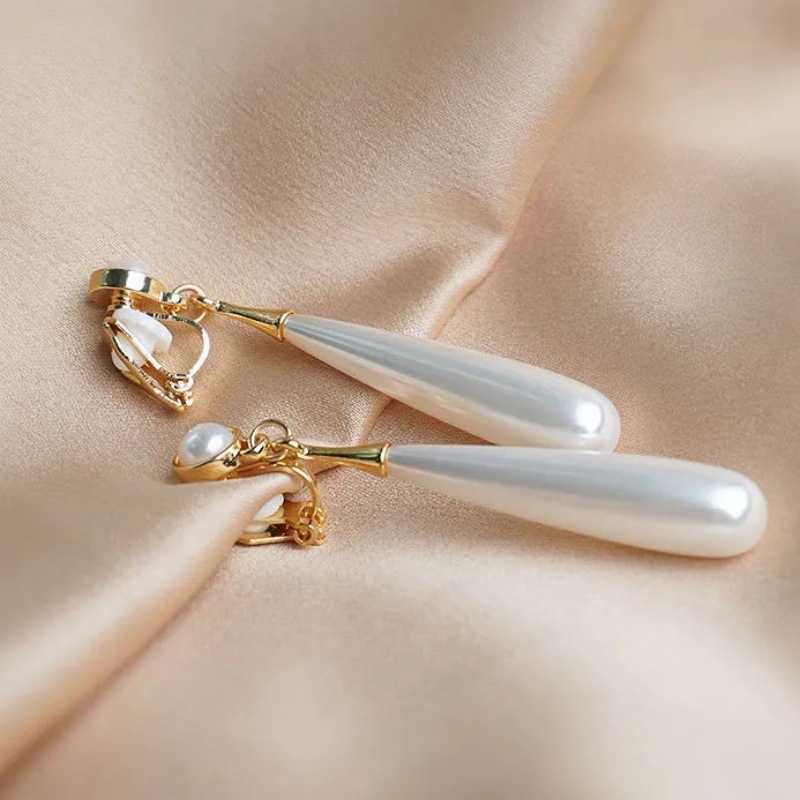 Novos brincos de pressão elegantes para mulheres, sem furo na orelha, com pingente longo de pérola em formato de gota d'água, em formato de coração, leves e luxuosos, ultralongos._voghion.com