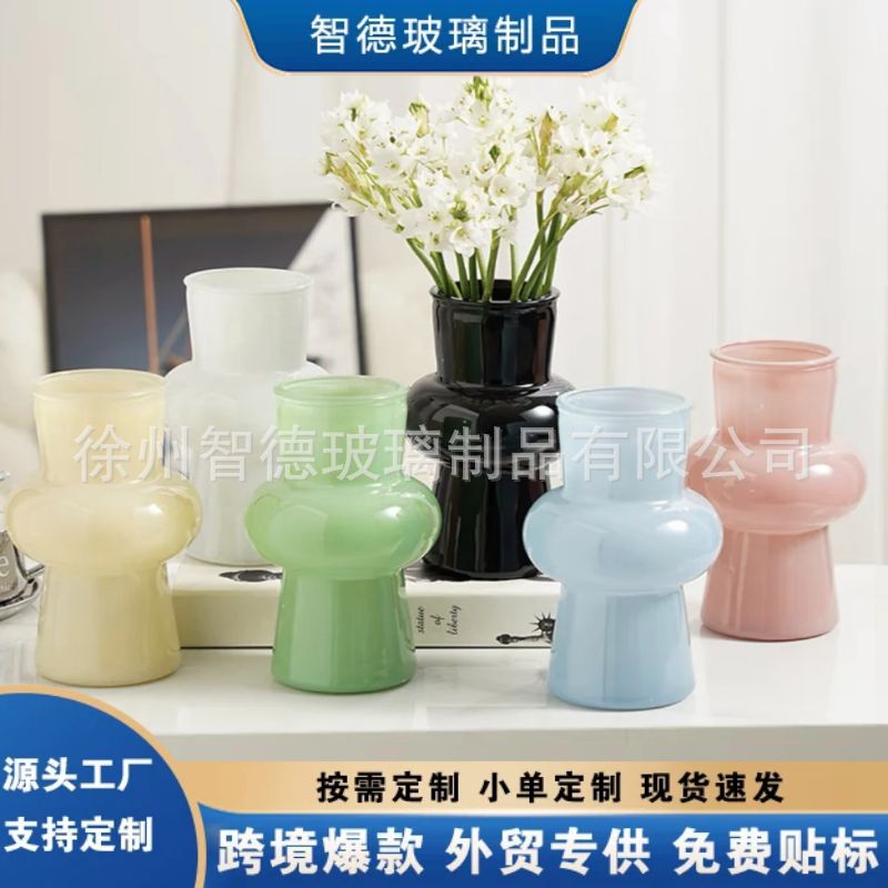 Europa simple in-viento de alto valor de la cara jarrón de vidrio estilo europeo crema de flores decorativas de escritorio de la sala de estar