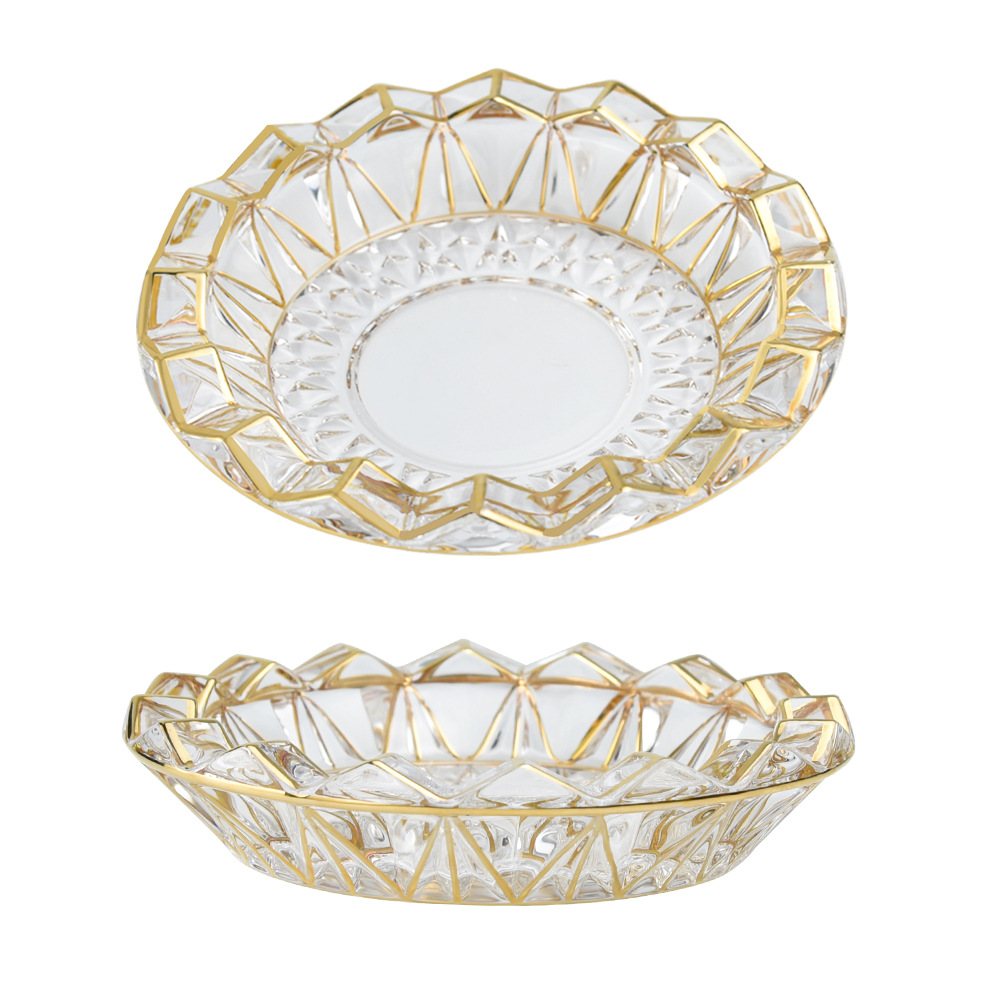 描金水晶玻璃烟灰缸 捷克家居创意茶几装饰品摆件 轻奢风客厅摆件