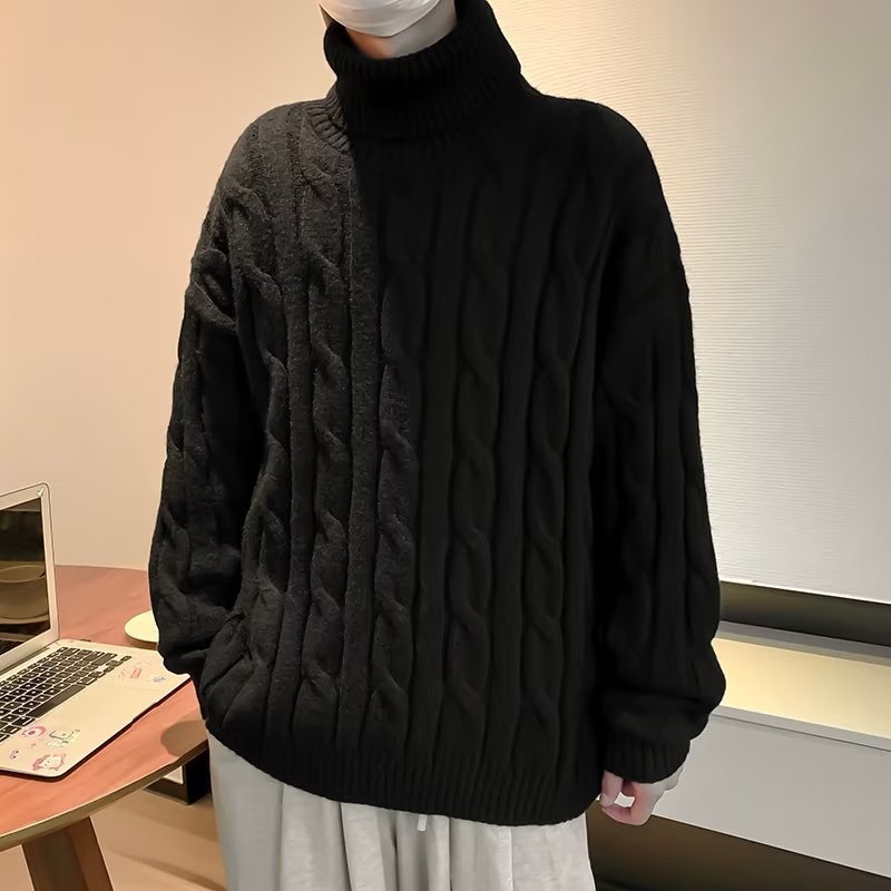 Suéter de cuello alto para hombres otoño y invierno nuevo engrosado camisa de punto de torsión coreana in-moderada camisa de color sólido suelta