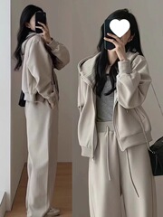 秋冬休闲卫衣运动服套装女时尚港风显瘦减龄阔腿裤连帽跑步两件套