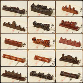 创意木质笔搁檀木黑梓木根雕实木笔山五指山毛笔架书法用品批发