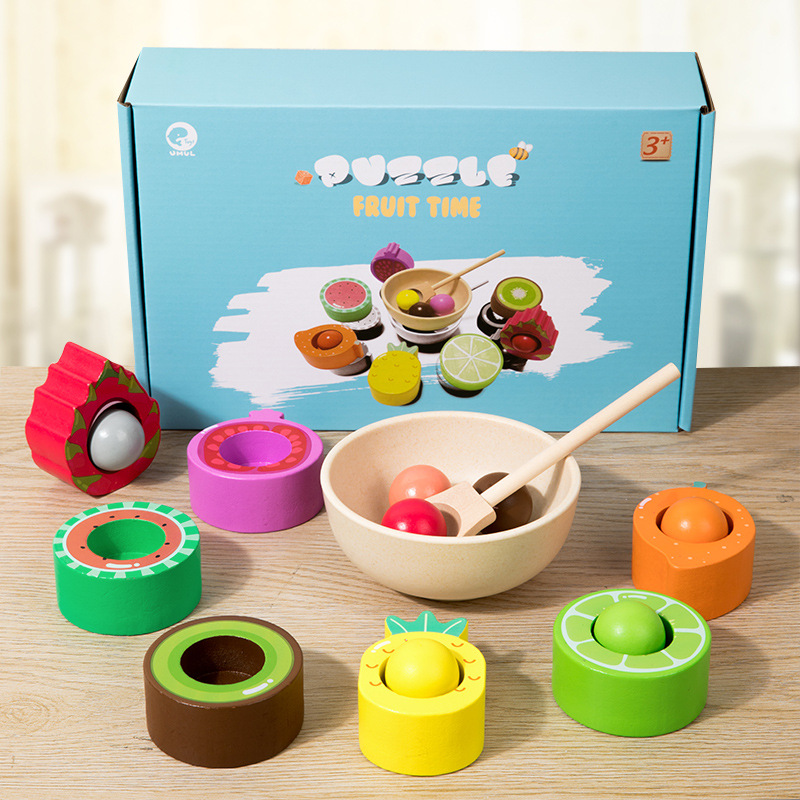 Montessori juego de cuentas de frutas clasificación de color coincidencia cognitiva bebé entrenamiento de movimiento fino rompecabezas juguetes divertidos