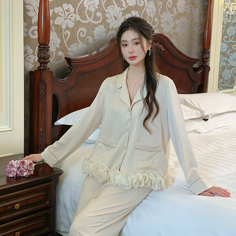 法式新款睡衣可爱甜美风女款春季高级感色丁长袖可外穿翻领家居服|undefined
