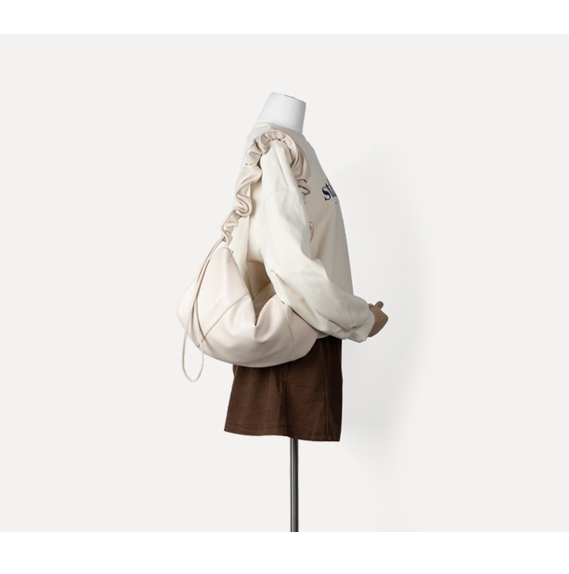 koreansk nichedesign til kvinder, plisseret blødt læder med snøre, luksuriøs følelse, håndtaske med stor kapacitet_voghion.com