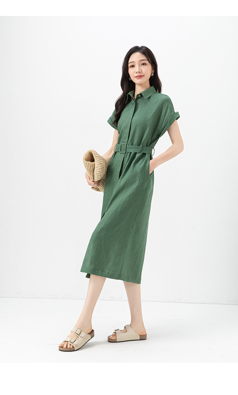 Đầm maxi nữ vải lanh tay uốn cong chiết eo dáng suông mùa hè — Màu đen chi tiết 30