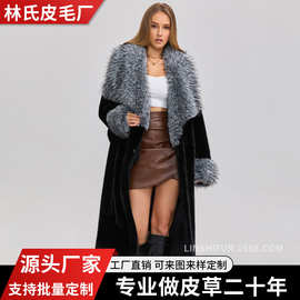 欧美风长款仿水貂毛皮草大衣女加厚狐狸毛领外套秋冬保暖时尚款