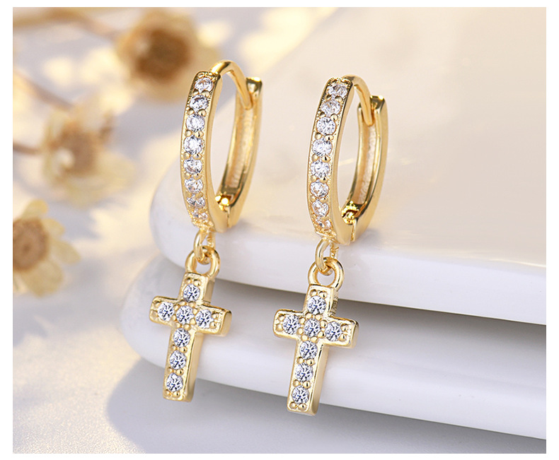 Daily Occasion 1 Pair Simple Style Cross Plating Copper Zircon Drop Earrings