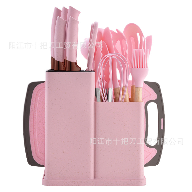 Instantánea de silicona resistente a altas temperaturas utensilios de cocina no pegajosos de silicona almacenamiento de barril 19 piezas conjunto conjunto de cocina integrado