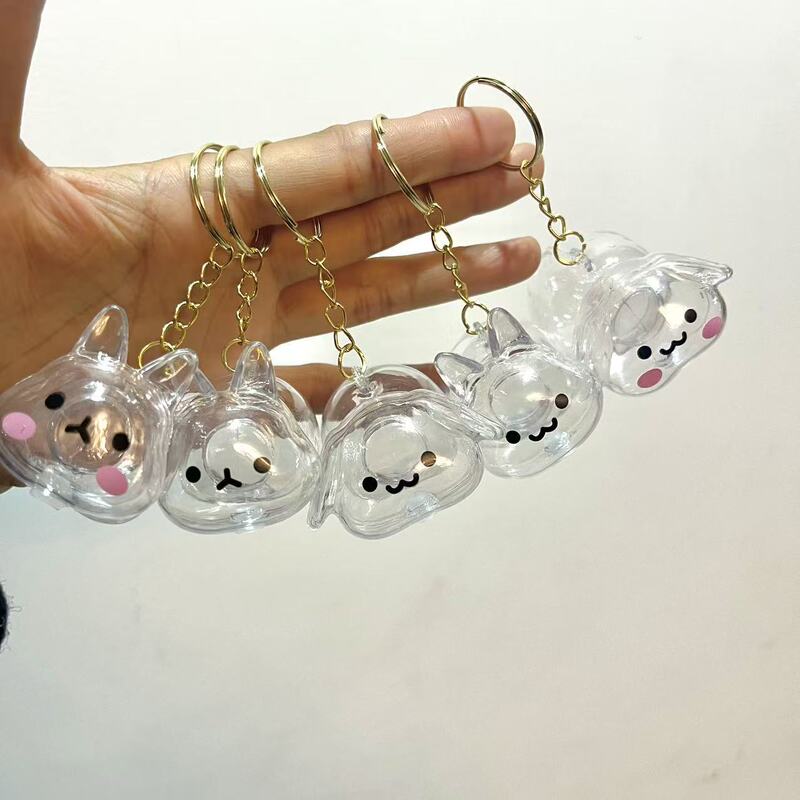 Transparent Small Rabbit Hair Storage Capsule Pendant Gashapon Cute Bunny Storage Box Keychain Souvenir Car Hanger