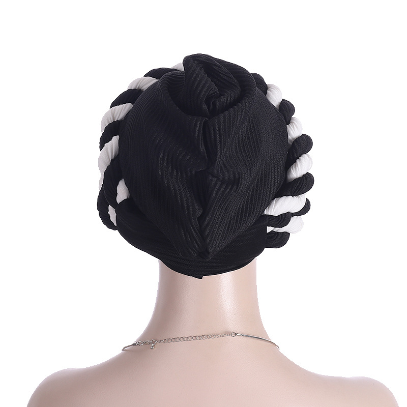 Fashionable Women's Colour-matching Turban With Double Braid Headgear_voghion.com