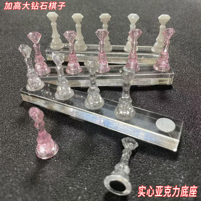 Solid Acrylic Nail Display Stand with Transparent Base and Magnetic Attachment, Acrylic Base with Chess Piece-Shaped Nail Holder Solid Acrylic Nail Display Stand with Transparent Base and Magnetic Attachment, Acrylic Base with Chess Piece-Shaped Nail Holder
