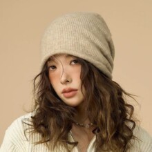 秋冬新款季含羊毛堆堆帽子女复古无痕针织包头帽保暖护耳毛线冷帽