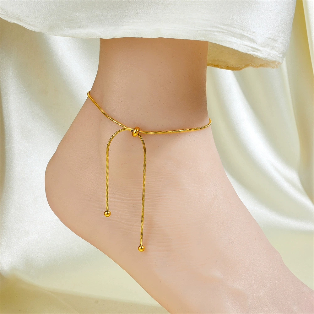 Ankle bracelet, chain, golden fashionable sexy accessory stainless steel, simple and elegant design, light luxury style, internet celebrity, 750 sample gold