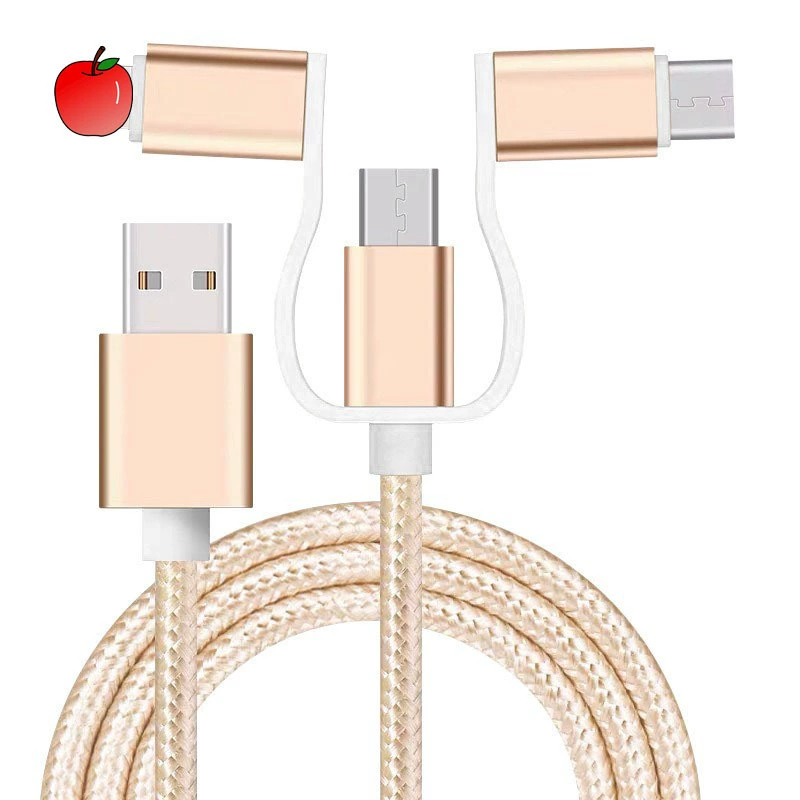 USB адаптер 1 к 3, кабель быстрой зарядки и передачи данных, совместимый с Apple type-c Android, 3-в-1, плетеный зарядный кабель