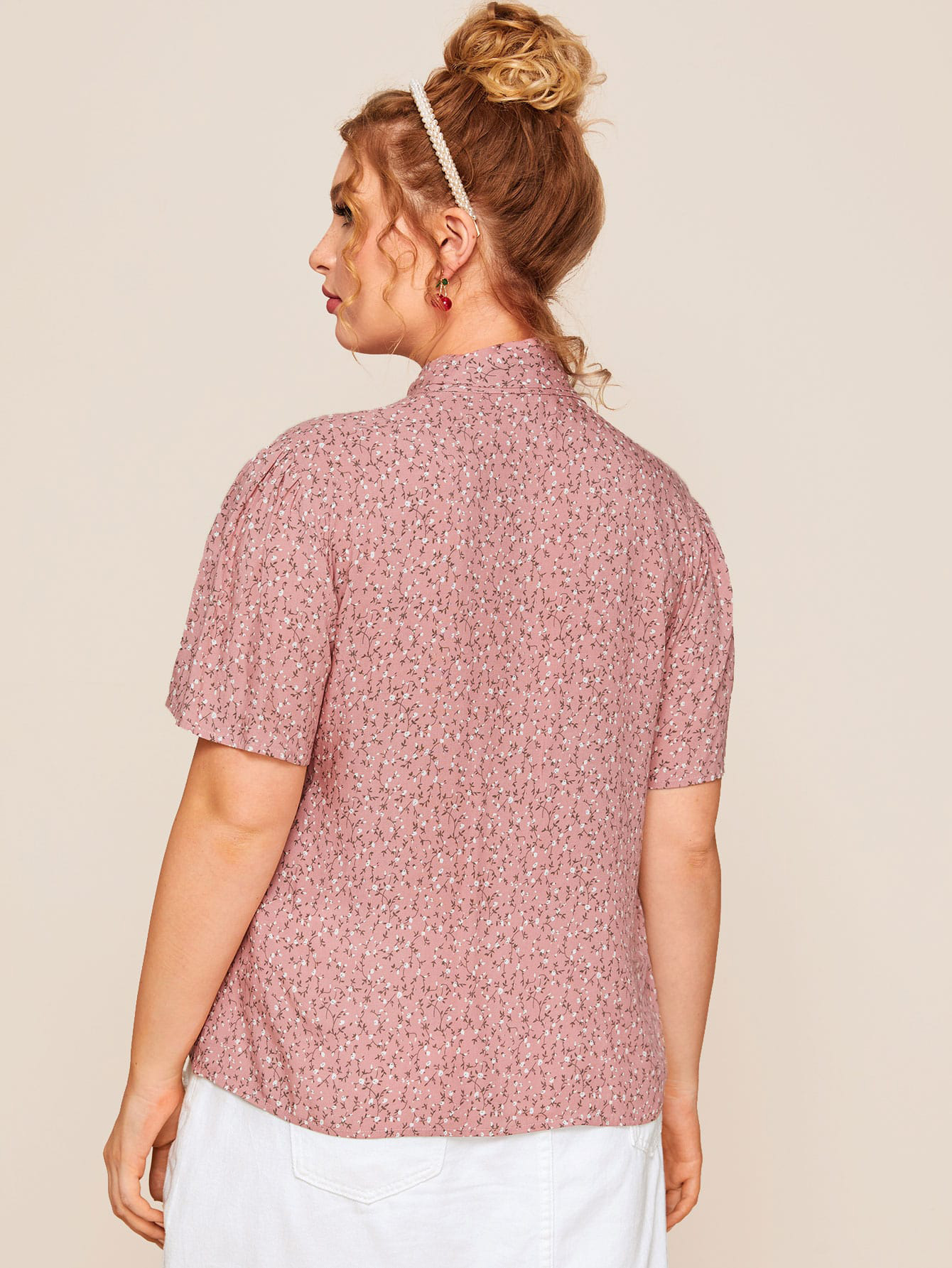 独立站热销爆款外贸大码女装上衣衬衫人棉印花领带设计