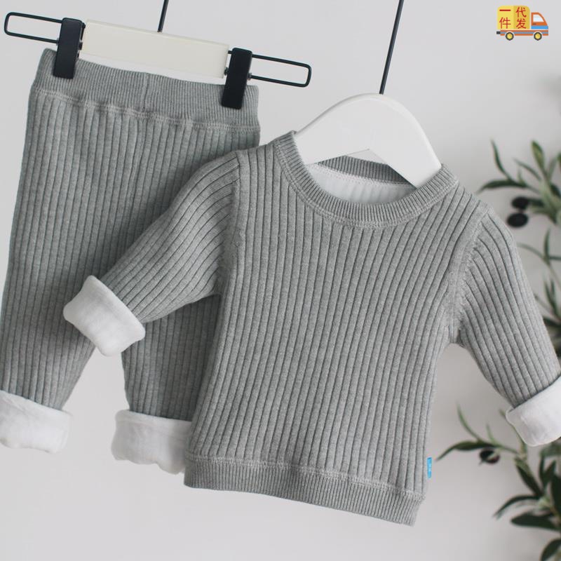 children Plush thickening suit keep warm Underwear men and women Cotton clip keep warm suit baby Autumn coat Long johns Cross border