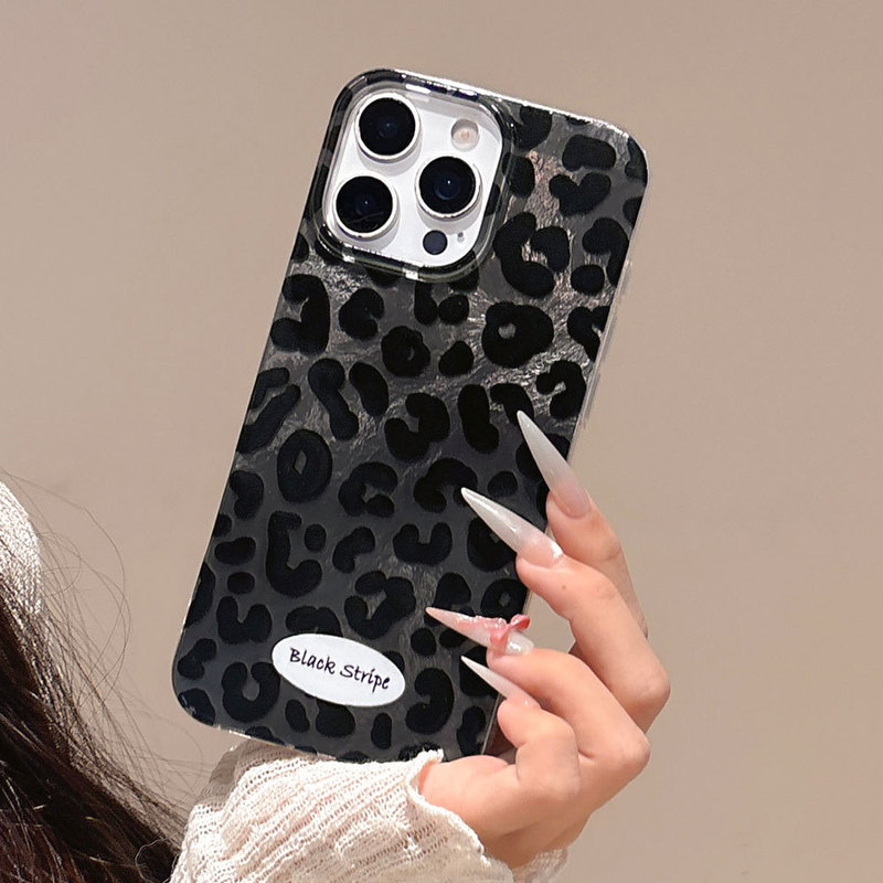 Suitable for Apple 16Promax Large Hole Swirl Mobile Phone Case Silver Iphone17 Leather Black Panther Pattern Protective Cover 15 Suitable for Apple 16Promax Large Hole Swirl Mobile Phone Case Silver Iphone17 Leather Black Panther Pattern Protective Cover 15