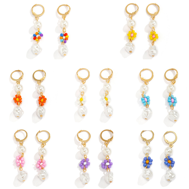 Boucles d'oreilles en forme de marguerite, perles de riz, fraîches et polyvalentes, de style minimaliste, imitant les perles, boucles d'oreilles en forme de fleur de niche_voghion.com