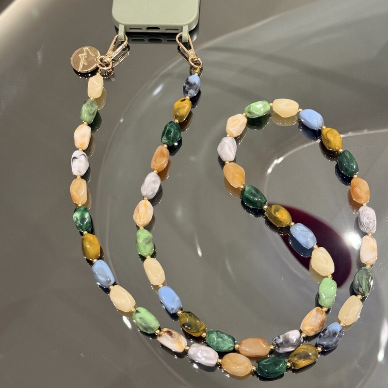 LCF phone lanyard, French designer style, casual and luxurious, with colorful stone beads, can be worn crossbody, anti-lost, versatile phone chain LCF phone lanyard, French designer style, casual and luxurious, with colorful stone beads, can be worn crossbody, anti-lost, versatile phone chain