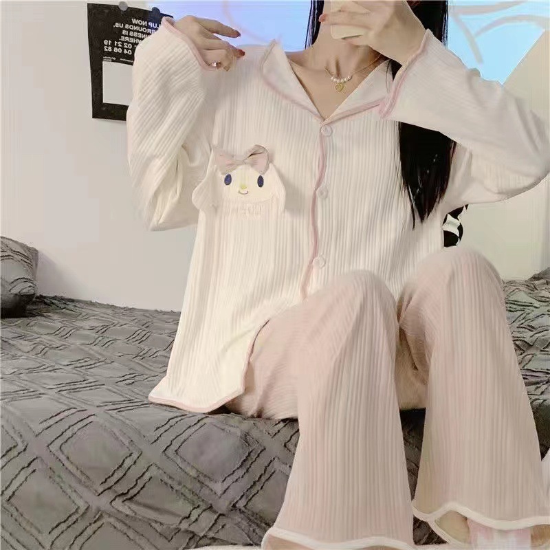 Pijamas nuevos para mujer, pantalones de manga larga para primavera y otoño, cárdigan para mujer, conjunto de ropa para el hogar para estudiantes, 2024 image 19