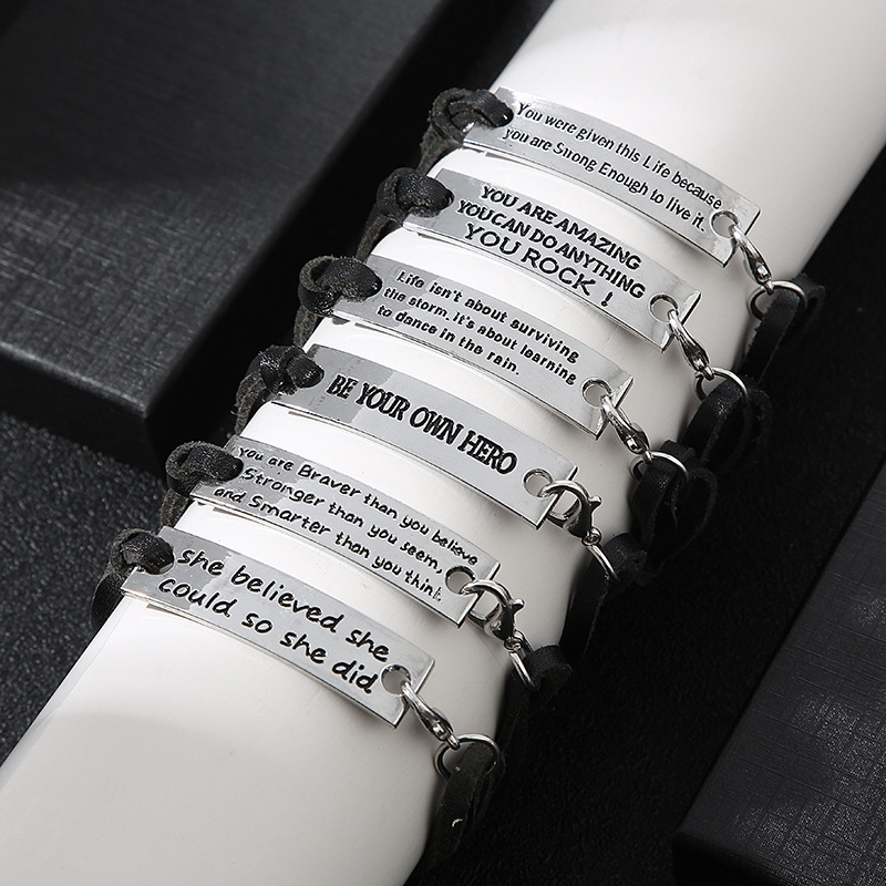 11g Weight Bracelets Classification Pu Leather Chain Material 1 Piece Quantity Daily Occasion Pu Leather, Alloy Material Letter Pattern All Seasons Season Men's Gender Plating Design Simple Style Style Simple Style Letter Pu Leather Alloy Plating Men's Bracelets Men Cord & Leather Bracelets 1