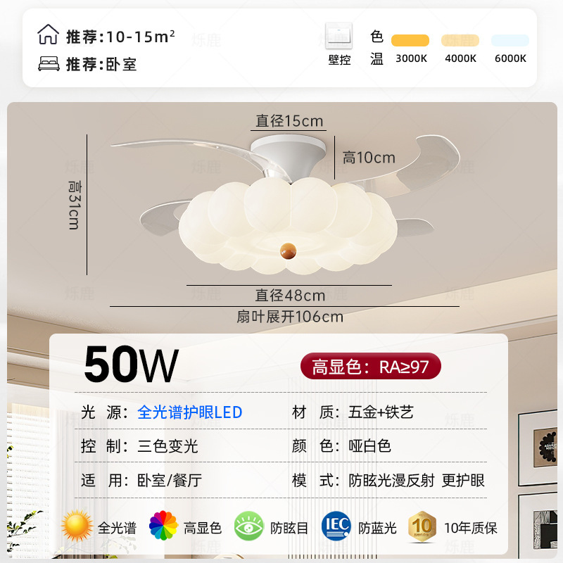 奶油风隐形风扇灯卧室南瓜餐厅吊扇灯家用护眼变频静音吸顶风扇灯|undefined