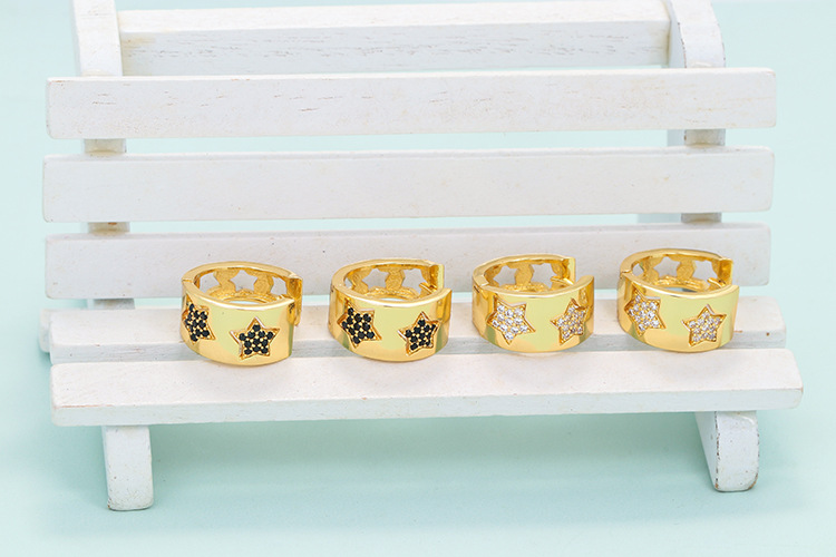 Copper Material Fashion Micro-inlaid Five-pointed Star Wide Earrings Wholesale