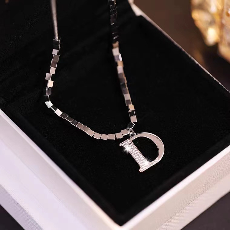 Letter D Pendant Square Necklace Gold Plated Chain For Women_voghion.com