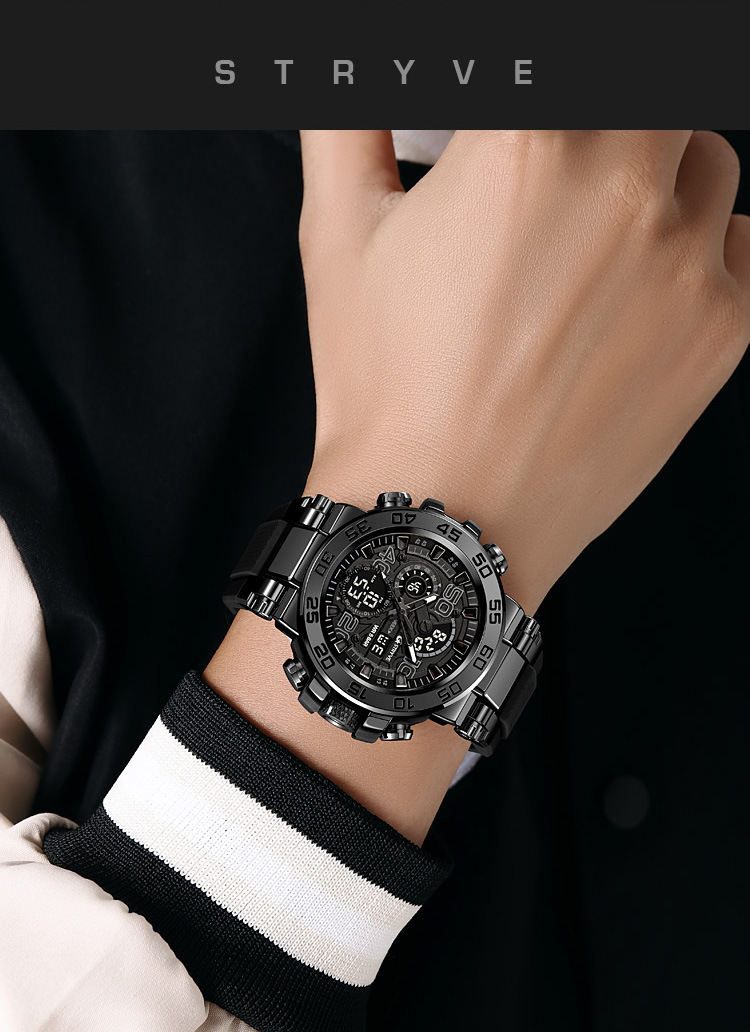 STRYVE Sports Colorful Luminous Chronograph Electronic Waterproof Wrist Watch Metal Case Multifunctional Student Watch 8030_voghion.com