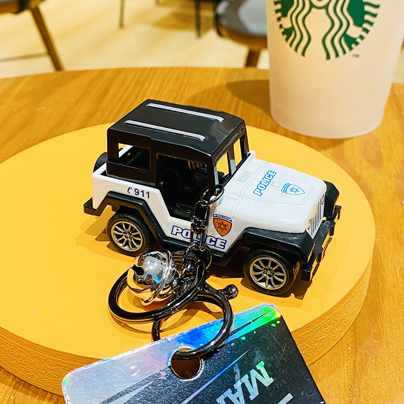 Mini Jeep Pull-Back Police Car Men's Keychain Off-Road Vehicle Model Toy Keychain Pendant Business Gift