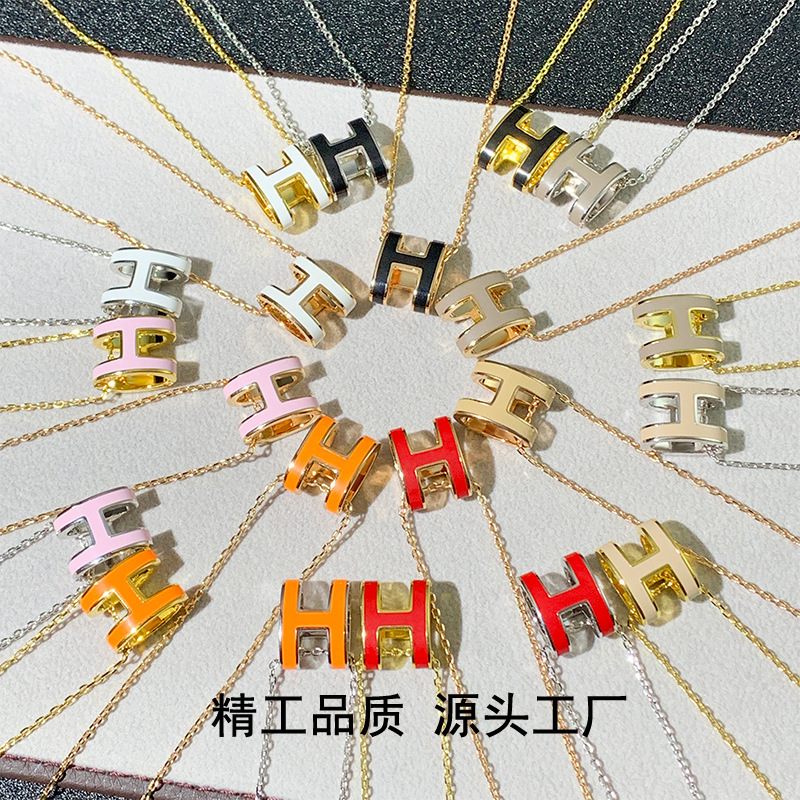 V gold High version clavicle chain H enamel letter necklace female Oval rose gold net red same style factory wholesale V gold High version clavicle chain H enamel letter necklace female Oval rose gold net red same style factory wholesale