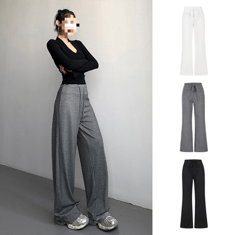 Gray Straight-Leg Sports Pants with High Waist, Stylish Drape, Cool and Casual Wide-Leg Pants Gray Straight-Leg Sports Pants with High Waist, Stylish Drape, Cool and Casual Wide-Leg Pants