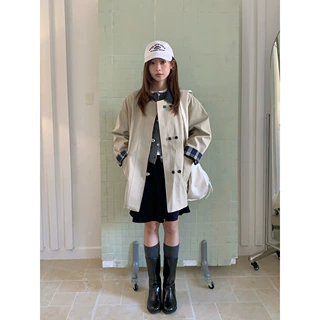 GAGD 撞色中长款风衣外套女 秋新款天丝高级感英伦小个子宽松大衣