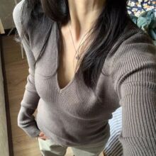 新款纯色秋冬内搭毛衣v领针织打底衫女纯欲修身显瘦百搭长袖上衣