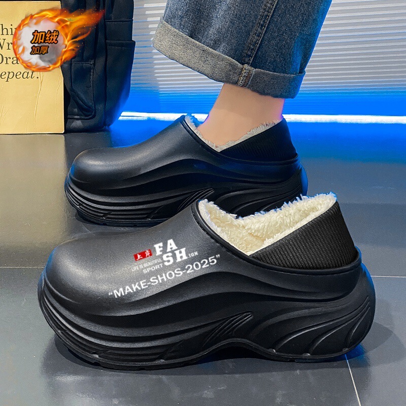 Cotton Slippers Men's Winter fleece-lined Warm Bag Heel Cotton Shoes Fur One-piece Outdoor Waterproof Non-slip Thick Slippers for Couple