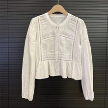 法式镂空蕾丝白色衬衫女春夏季2024新款系带设计感小个子短款上衣
