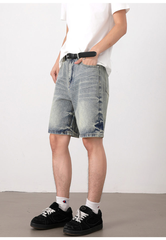 Quần short jean nam ống đứng kiểu Mỹ dáng rộng thoải mái — Màu xanh dương chi tiết 15