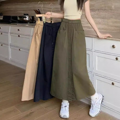 大阪爆款双口袋设计感半身裙女2025夏季新款宽松大码开叉A字裙ins