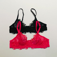 新款外贸原单 大胸显小内衣女蕾丝钢圈上托镂空性感情趣透明文胸