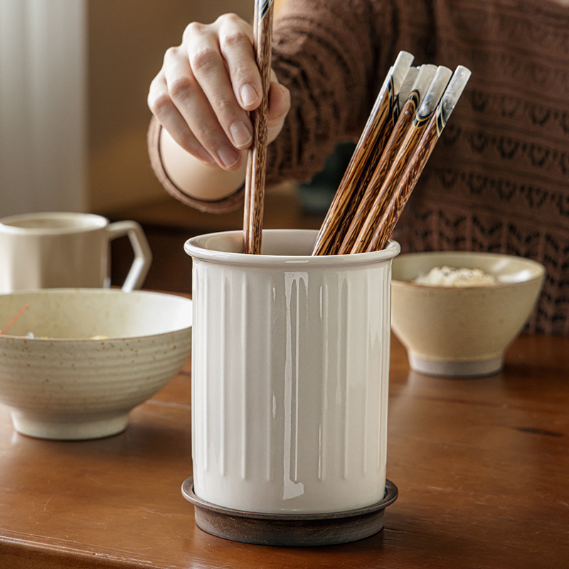 Almacenamiento simple relieve recipiente de almacenamiento de palillos de cocina caja de almacenamiento de palillos de cerámica drenado exportación transfronteriza