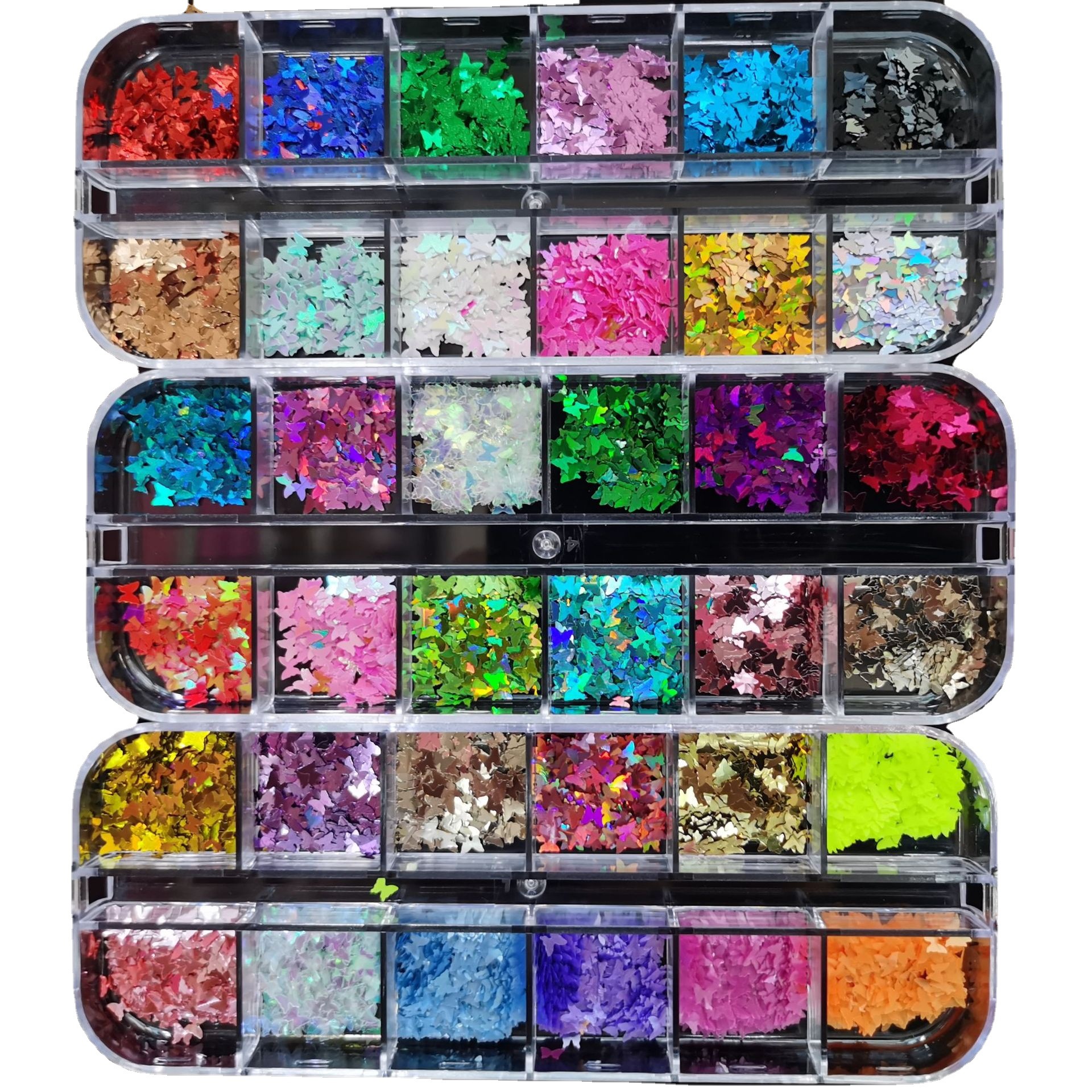 크로스 보더 얇은 나비 스팽글 36 색 네일 아트 레이저 아이 메이크업 5 각형 스타 러브 메이플 리프 모양 스팽글 쥬얼리