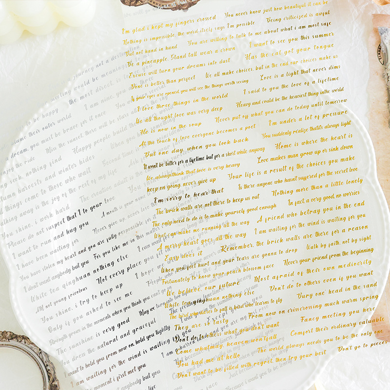 Serie de oro flotante, bronceado, plata en caliente, pegatinas de frases en inglés, pegatinas de decoración de libros de bricolaje transfronterizos