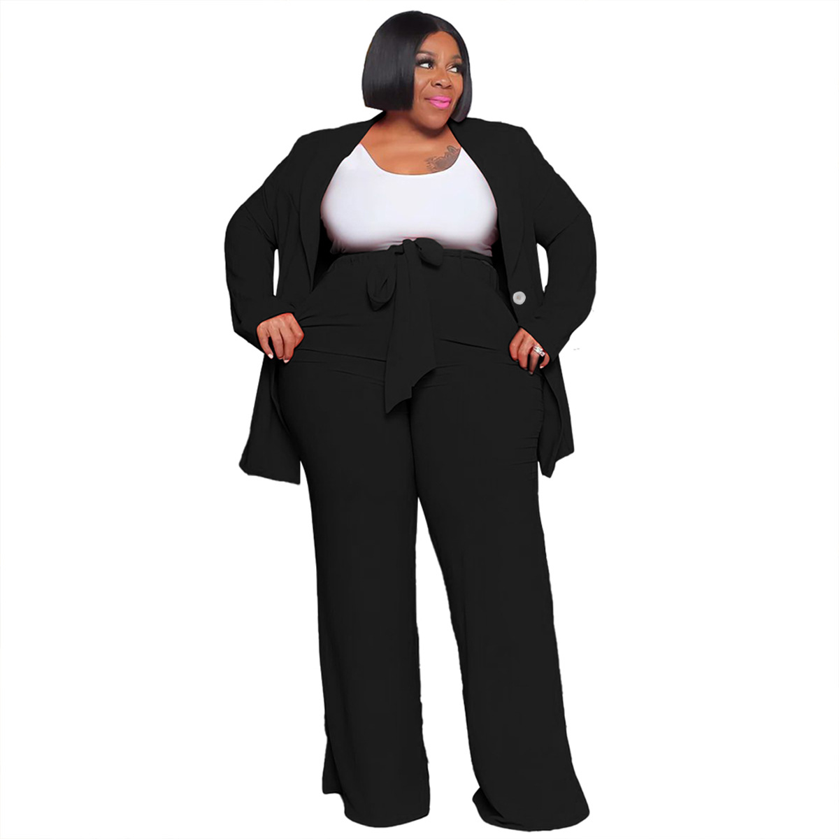 581g Weight Long Sleeve Sleeve Length Spandex, Polyester, knit Fabric Type Pant Co-ord Set Sets Type 2 Pieces Set Quantity Daily Occasion Turndown Neckline Regular Fit Fit Type Solid Color Pattern Summer, Spring Season Women's Gender Elegant Style Daily Women's Elegant Solid Color Spandex Polyester Knit Pant Co-ord Set Plus Size Two-piece Sets 26