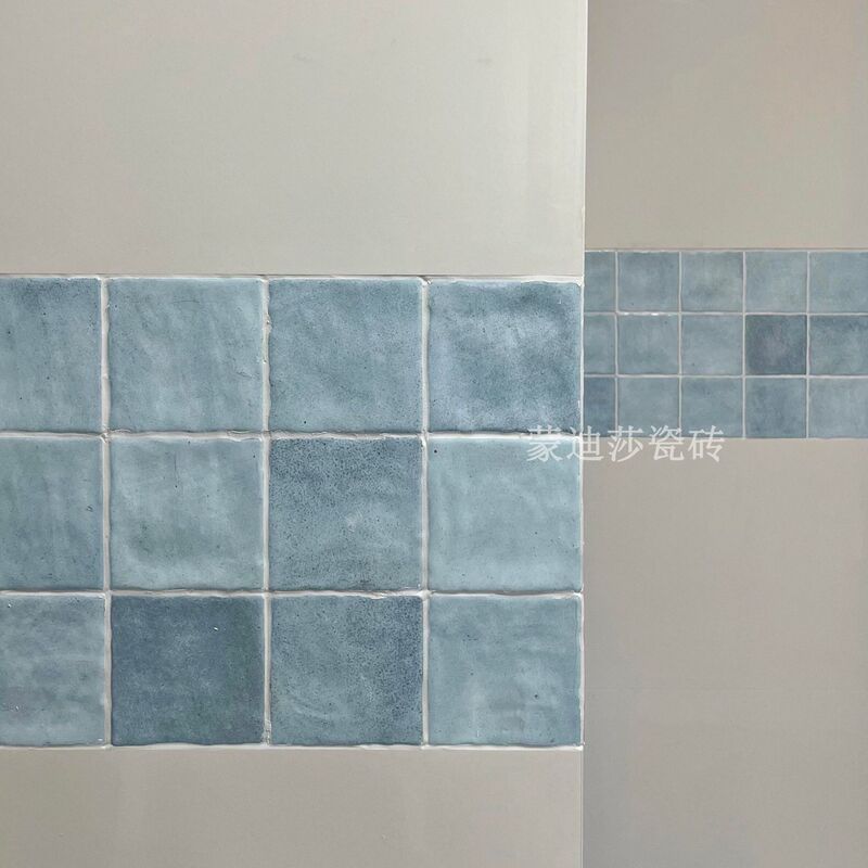 Spanish Style Sea Salt Light Blue Gradient Handmade Tiles Kitchen Bathroom Toilet Wall Tiles 100*100 Small Square Tiles