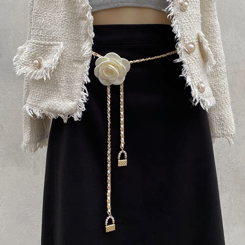 Camelia cadena de la cintura cadena de metal decoración de flores accesorios de estilo Chanel vestido de la cadena de la cintura Denim accesorios de alto grado